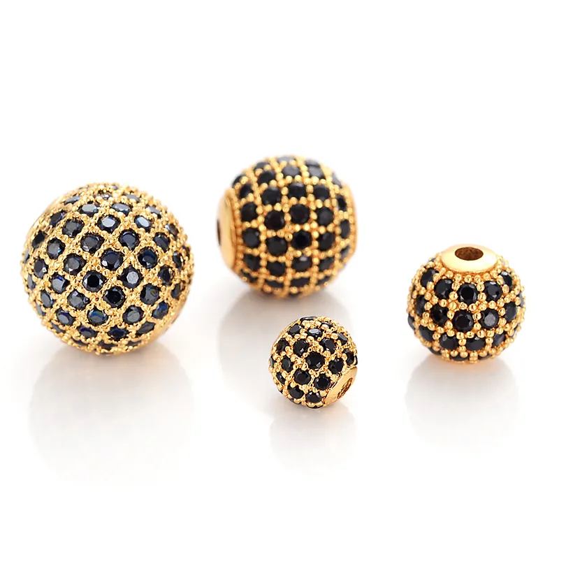 Breloque en Zircon pour la fabrication de bijoux, pièces, accessoires, perles d'espacement rondes, bricolage, 6mm, 8mm, 10mm, 12mm