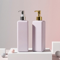 Bouteille de soin capillaire carrée rose personnalisée avec pompe dorée ou argentée de haute qualité, 500 ml, en plastique à côtés droits