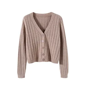 Fashion Style Outerwear Loose Long Sleeved V Neck Women's Sweater Wholesale Cardigan Coat Top Women's Sweater