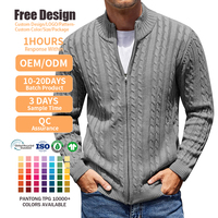 Fabricante de prendas de punto, suéter de punto trenzado de manga larga personalizado, cárdigan de invierno con cremallera completa para hombre