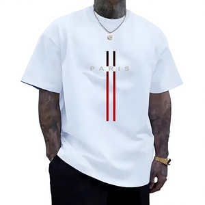 T-shirt décontracté pour homme en coton 100% à manches courtes, coupe ample, antibactérien, col rond, grande taille, avec impression de la lettre <span class=keywords><strong>Paris</strong></span> - Product Image 1