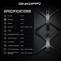 QINKOFPV Accessoires FPV Kit de châssis de drone 7 pouces 295mm en fibre de carbone True X léger pour course, bras de 6mm, 185g, stack de 30.5mm