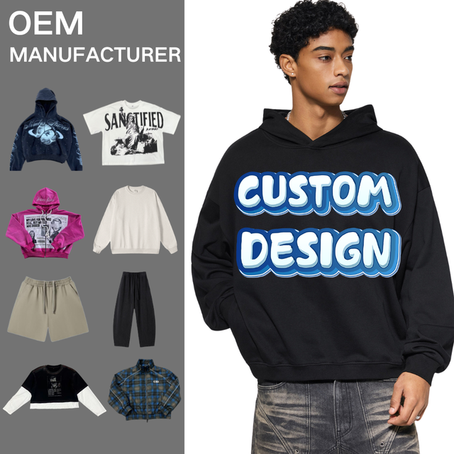 ODM OEM Custom Logo Streetwear Clothing Manufacturers Brand T Shirt Hoodies Sweatshirt Clothes Jacket Sweater Shorts Tracksuit