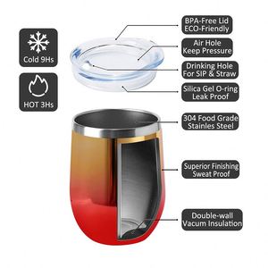 Gobelet à vin en acier inoxydable à double paroi isolé sous vide, gravé au laser avec placage UV, 360 ml (12 oz), avec couvercles - Product Image 2