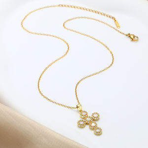 FY Christlicher Glaubensschmuck Jesus-Schmuck Edelstahl Vergoldete Kette mit Zirkonia-Besetztem Großem Kreuzanhänger Halskette - Product Image 2