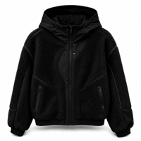 Veste Sherpa pour femme, manteau en polaire Teddy à capuche, passepoil contrasté, poches zippées, streetwear décontracté chaud pour l'hiver