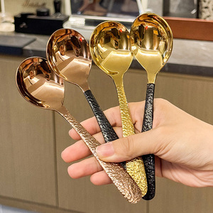 Cuchara de Acero Inoxidable con Diseño de Grietas de Hielo, Cuchara Ruyi en Oro, Oro Rosa y Negro, Pulida a Espejo, para Comer Sopa y Postre en el Hogar - Product Image 4