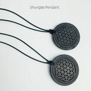 Wholesale <b>Cheap</b> Price Natural Stone Shungite Round and Cross Shaped Pendant Necklace for EMF Protection - Product Image 2