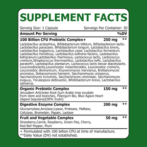 Capsules de prébiotiques et d'enzymes digestives fabriquées en usine, 100 milliards d'UFC, probiotiques à 34 souches, favorisent la flore intestinale - Product Image 2