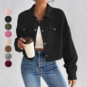 Nouvelle <span class=keywords><strong>Veste</strong></span> Courte en <span class=keywords><strong>Velours</strong></span> Côtelé à Col Polo pour <span class=keywords><strong>Femme</strong></span>, Collection Automne Hiver 2026, Style Western Chic, Épaules Tombantes, Manteau Décontracté, Vêtement d'Extérieur, Vente en Gros - Product Image 3
