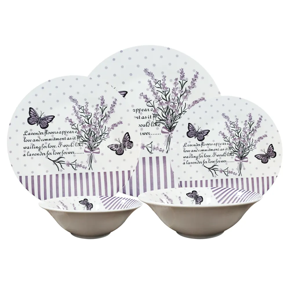 Juego de vajilla de porcelana de lavanda púrpura y mariposa para el hogar, conjunto de cena de cerámica elegante, 30 Uds.