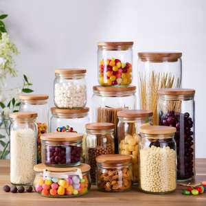 批发各种气密玻璃罐厨房玻璃罐容器，带竹盖，用于存储定制圆筒密封气密 - Product Image 1
