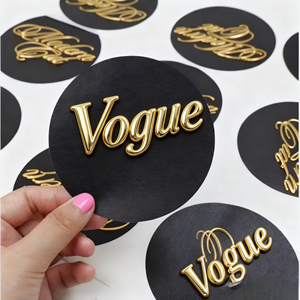 Black Texture Gold Foil 3D <strong>Embossed</strong> Logo Stickers Waterproof <strong>Paper</strong> Luxury Round Gold Labels Die Cut Sticker for Packaging - Product Image 6