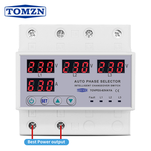 TOMZN 63A Selettore di Fase Trifase <span class=keywords><strong>3P</strong></span>+N su Guida DIN, Relè di Protezione Regolabile da Sovratensione e Sottotensione con Monitoraggio della Corrente - Product Image 1