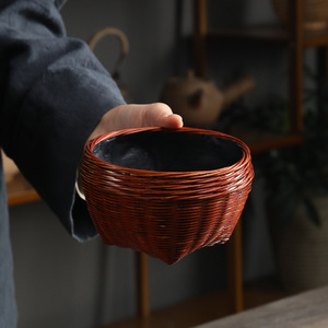 Bamboo Woven Round Charcoal <b>Basket</b> Handmade <b>Storage</b> For Kitchen Single Tier - Product Image 2