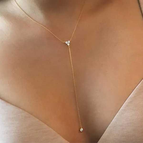 925 sterling silver y shape lariat necklace with cz paved delicate long chain sexy summer women necklace for wedding