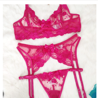 Ensemble soutien-gorge et culotte pour femmes, lingerie en dentelle, 3 pièces, soutien-gorge ouvert, string transparent, broderie florale, ensemble de soutien-gorge transparent
