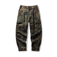 Pantalon décontracté camouflage M64 pour homme, taille mi-haute, coupe droite ample rétro, jambe large, 100 % coton, toile plate, pour usage quotidien