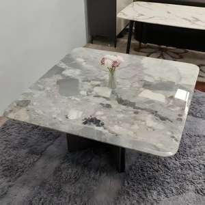 Table <span class=keywords><strong>à</strong></span> <span class=keywords><strong>manger</strong></span> en marbre gris de style italien, luxe léger, table <span class=keywords><strong>à</strong></span> <span class=keywords><strong>manger</strong></span> carrée minimaliste avec base en acier inoxydable en forme de X pour la maison - Product Image 4