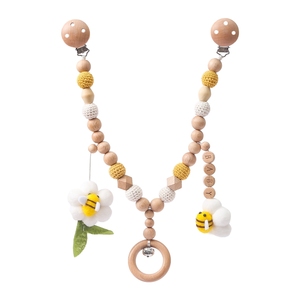 Jouet suspendu pour poussette bébé en bois, hochet, attache-tétine, écologique, bois/coton, design personnalisé - Product Image 1