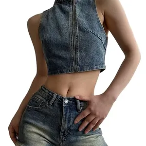 Y 2K Crop To Top De Mujer Jeans Vest Vrouwen Kleding Sexy Dames Denim Veste Jean Femme