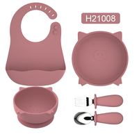 Ensemble d'alimentation pour bébé en silicone de qualité alimentaire, sans BPA, facile à nettoyer, étanche, motif cochon mignon, vente en gros 2023