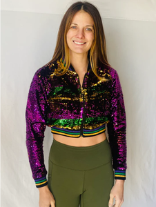2022 <strong>Mummy</strong> <strong>and</strong> <strong>Me</strong> Green&amp;purple &amp;gold <strong>Outfit</strong> New Orleans Zipper Coat Lady Women Mardi Gras Reversible Sequin Jacket - Product Image 4
