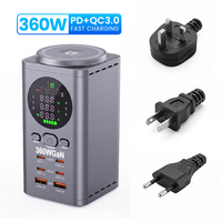 Chargeur GaN 7-en-1 360W à charge rapide avec 4 ports USB-C/2 ports USB-A et chargeur sans fil magnétique 15W pour ordinateur portable, téléphone, montre et écouteurs