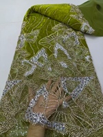 Tissu KC en velours perlé multicolore à motifs de feuilles, dentelle en tulle tricotée polyester/coton, maille ornée de strass pour robe de soirée africaine