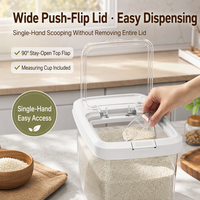 Conteneur de stockage de riz transparent hermétique avec couvercle rabattable, distributeur de céréales sèches en plastique avec tasse doseuse pour la cuisine