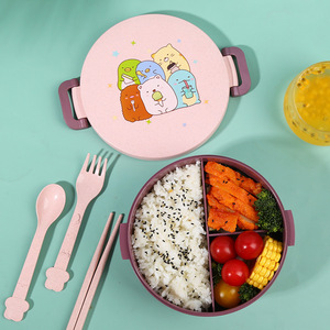 Boîte à lunch en plastique circulaire divisée en compartiments et boîte à lunch isotherme, boîte à lunch mignonne à motifs de dessins animés pour le micro-ondes - Product Image 1