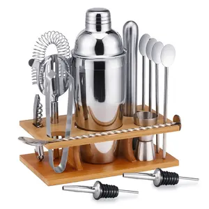 Barman Kit Bar Set Met Bamboe Stand Bar Gereedschap Cocktail Kit