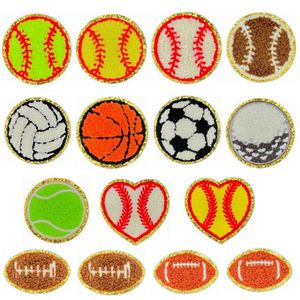 Basket calcio Rugby Baseball asciugamano ricamo ciniglia Glitter fai da te tessuto ferro su toppe - Product Image 1