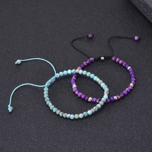 Wholesale 4MM Color Natural Bead Charm <b>Bracelet</b> Handmade Jewelry Natural Stone Adjustable Rope - Product Image 5