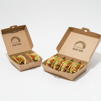 Custom Logo Recyclable Kraft Paper Taco Box with Matt Lamination & Embossing Disposable Food Grade Takeaway Tray for 2 Tacos