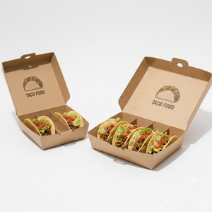 Caja de Tacos de Papel Kraft Reciclable con Logotipo Personalizado, Laminación Mate y Relieve, Bandeja Desechable de Grado Alimenticio para 2 Tacos - Product Image 3