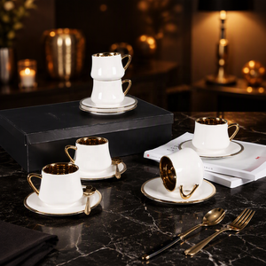 ชุดแก้วกาแฟและจานรองสุดสร้างสรรค์ทำจากเซรามิกเคลือบสีทองด้วยไฟฟ้าออกแบบได้ตามต้องการ - Product Image 1