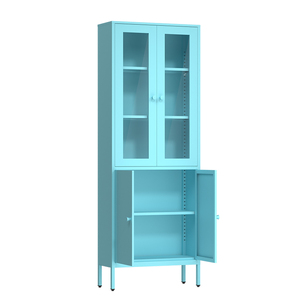 Armoire de rangement à 4 portes pour la maison Armoire de présentation avec porte en verre et pieds debout Étagère de présentation de livres en acier pour le salon - Product Image 6