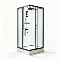Cabine de douche carrée moderne sur mesure, étanche, tout-en-un, avec porte coulissante en verre noir mat et base, OEM accepté pour salle de bain