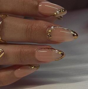 <span class=keywords><strong>Uñas</strong></span> Postizas <span class=keywords><strong>Color</strong></span> <span class=keywords><strong>Rosa</strong></span> Nude al por Mayor, <span class=keywords><strong>Uñas</strong></span> Artificiales Francesas en Forma de Almendra, Reutilizables, Acrílicas, de Presión - Product Image 4