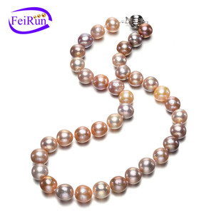 Collar de perlas naturales y auténticas de agua dulce para mujer, joyería de regalo <span class=keywords><strong>multicolor</strong></span> de 11-12mm, venta al por mayor - Product Image 1