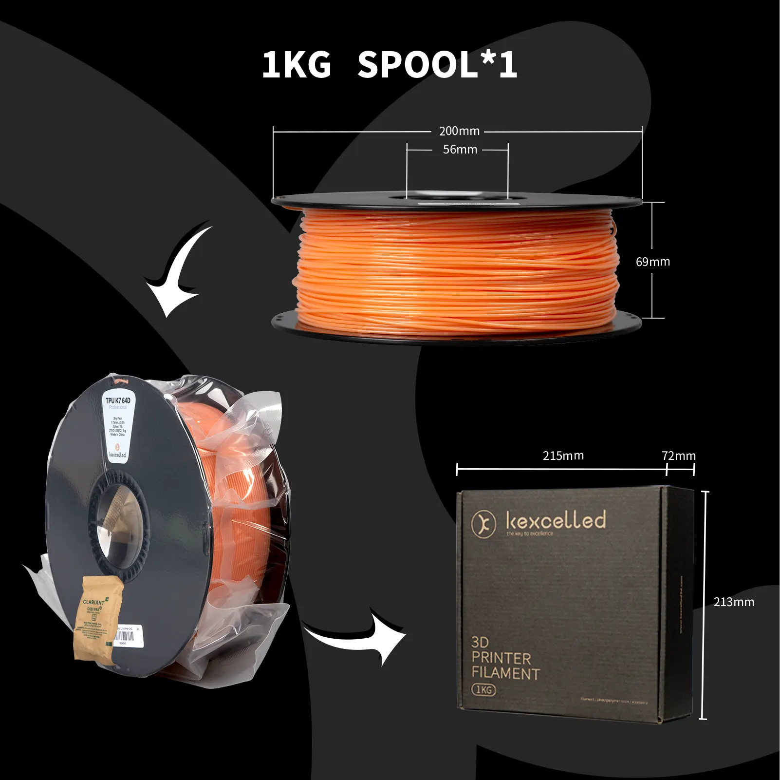 Bestes Produkt zum Kaufen Kexcelled Hochfluss-3D-Drucker Tpu-Filament flexible Filament weiches Pla