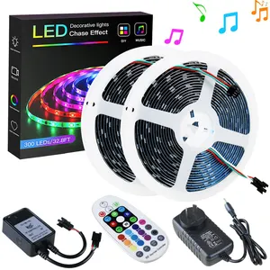 5050 5M 150LED 12V Full color dream color LED Strip Lights with 44 key Remote,RF Receiver And power adapter