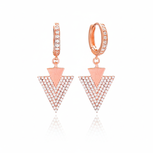 Zircon Stone Triangle Design <b>Earring</b> Wholesale Turkish Handmade 925 Silver Sterling Jewelry - Product Image 2