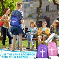 Sac à dos à cordon de serrage avec motif lettres croisées, en polyester, unisexe, personnalisable, cadeau chrétien pour Pâques et l'église, marque HG, vente en gros