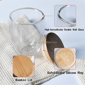 Taza de vidrio de doble pared, tazas de café de vidrio aislado con tapa de bambú, OPA de vidrio - Product Image 6