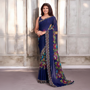 Sari de Organza de diseñador para boda con hermoso trabajo de bordado y blusa elegante para ropa de fiesta Sari / Shari - Product Image 1