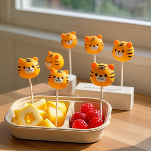 Reutilizable sin Bpa lindo tigre de dibujos animados forma Animal fruta comida palillos de dientes almuerzo Bento caja púas largas accesorios para niños pequeños - Product Image 1