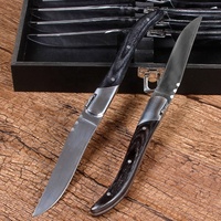 Ensemble promotionnel de 6 couteaux à steak Laguiole avec manche en bois Pakka, lame en métal de haute qualité à bord tranchant, dans un coffret cadeau en MDF pour articles cadeaux
