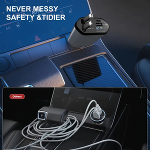 Adaptateur de <span class=keywords><strong>chargeur</strong></span> de voiture rapide 120W PD 3.0 avec 2 câbles Type-C rétractables et double ports USB pour //Google & appareil photo - Product Image 5